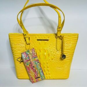 Brahmin Med Asher Buttercup Melbourne Tote & Credit Card Wallet MSRP $390